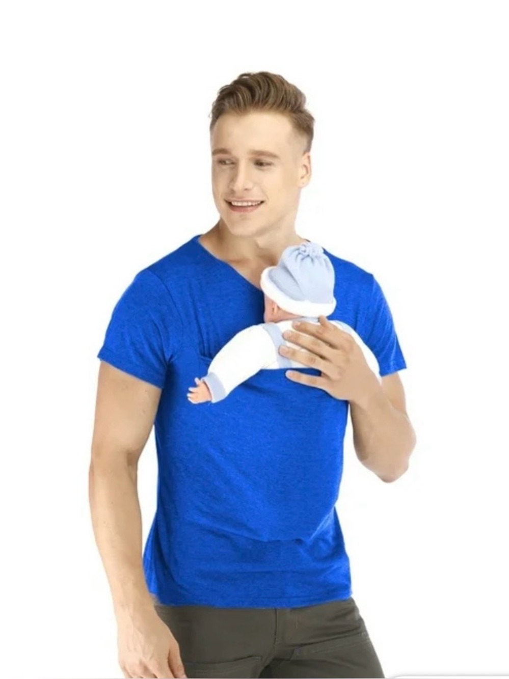 Men's Navy V-Neck Baby Carrying  Shirt